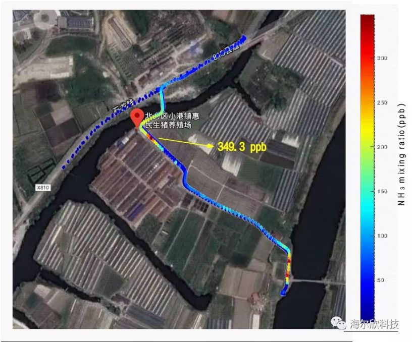 Measured NH3 concentration map around a pig farm