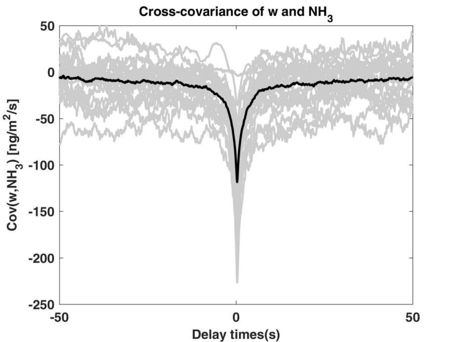 The cross-covariance of vertical wind velocity and NH3 concentration