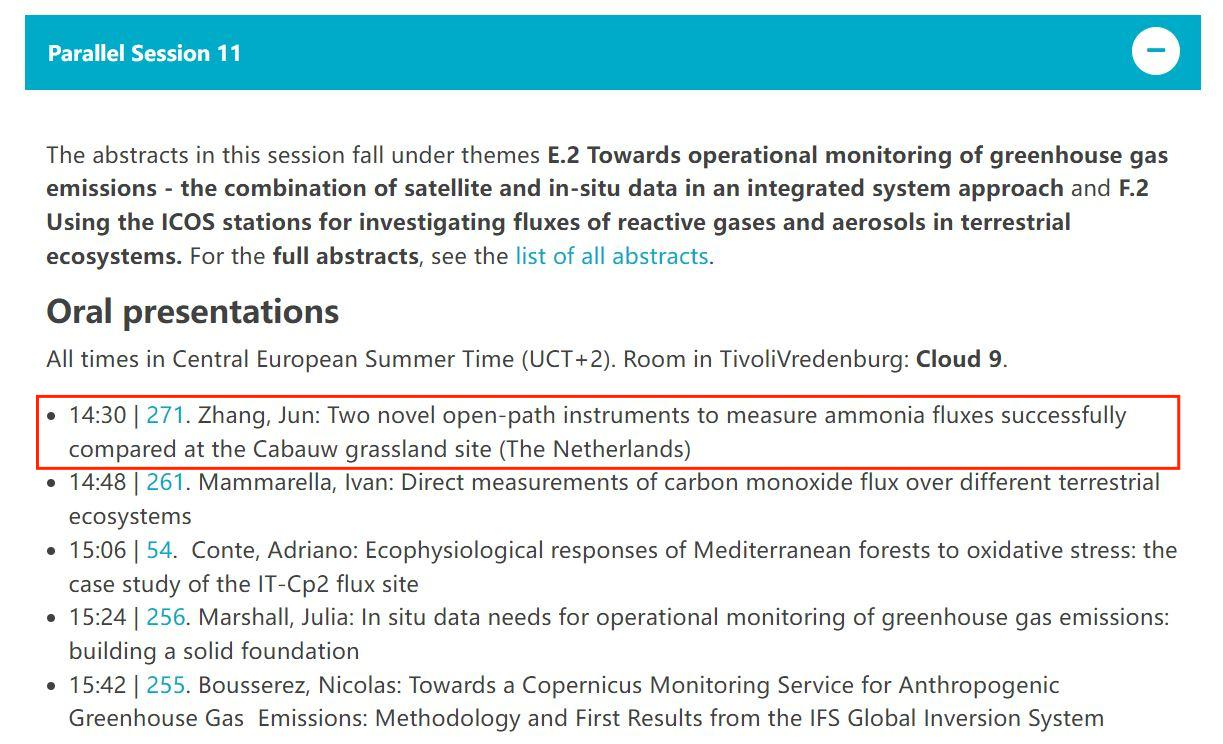 Presentation of research outcome using the HT8700 Open-path NH3 Analyzer for ammonia flux measurements